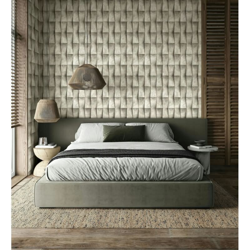Vliestapete in beige, grau Putzoptik Illusion 3D-Optik Streifen Modern Industrial-Look (KG-171538)