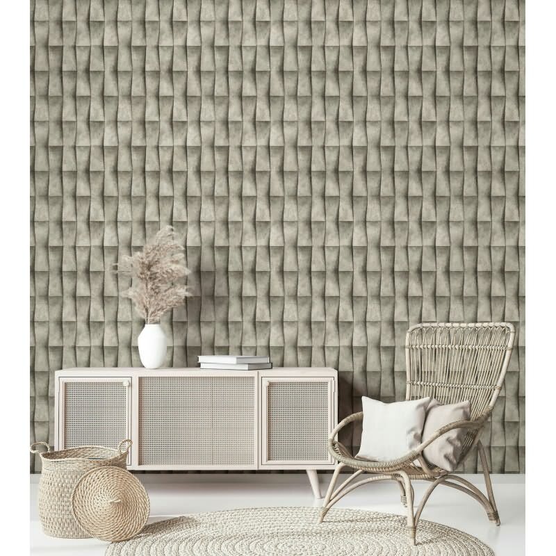 Vliestapete in beige, grau Putzoptik Illusion 3D-Optik Streifen Modern Industrial-Look (KG-171538)