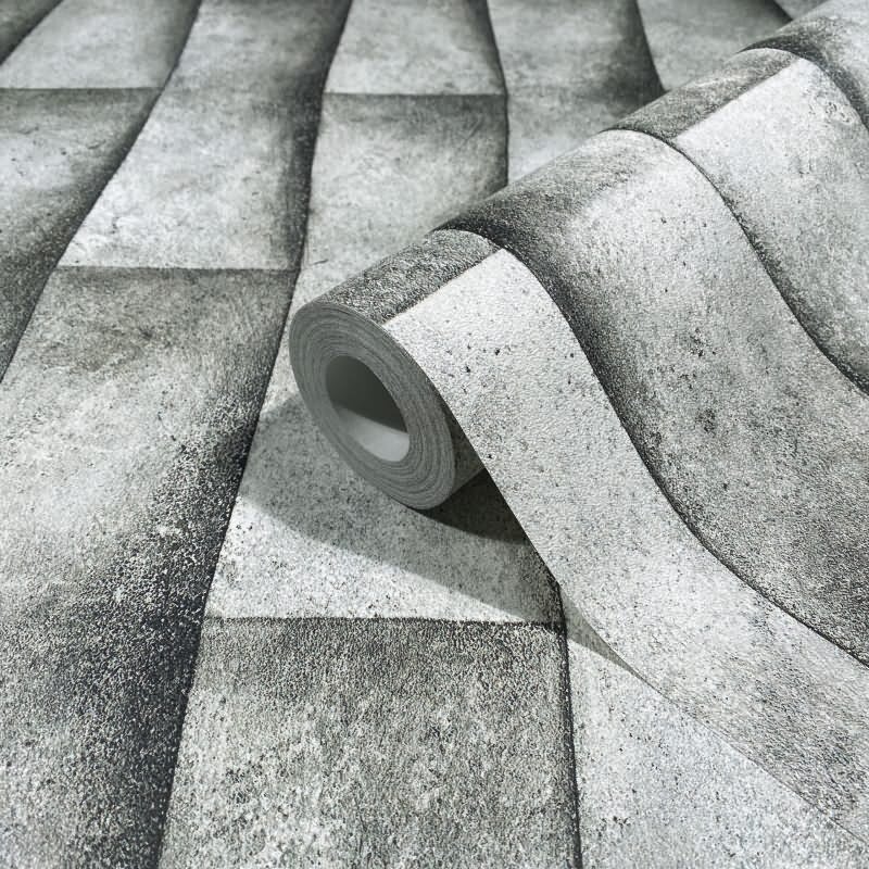 Vliestapete in grau Putzoptik Illusion 3D-Optik Streifen Modern Industrial-Look (KG-171539)