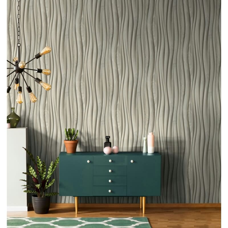 Vliestapete in beige 3D-Effekt Holzoptik Paneel Gewebestruktur Holz Modern (KG-171541)