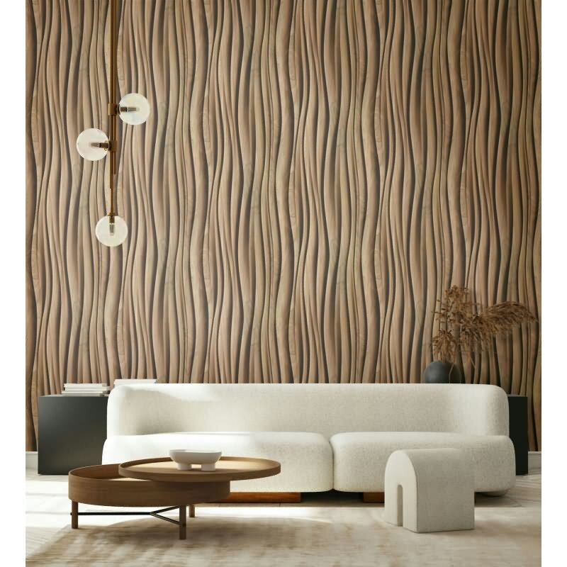 Vliestapete in braun 3D-Effekt Holzoptik Paneel Gewebestruktur Holz Modern (KG-171542)