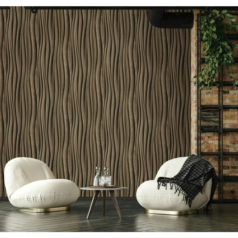 Vliestapete in braun 3D-Effekt Holzoptik Paneel 3D-Optik Modern (KG-171543)