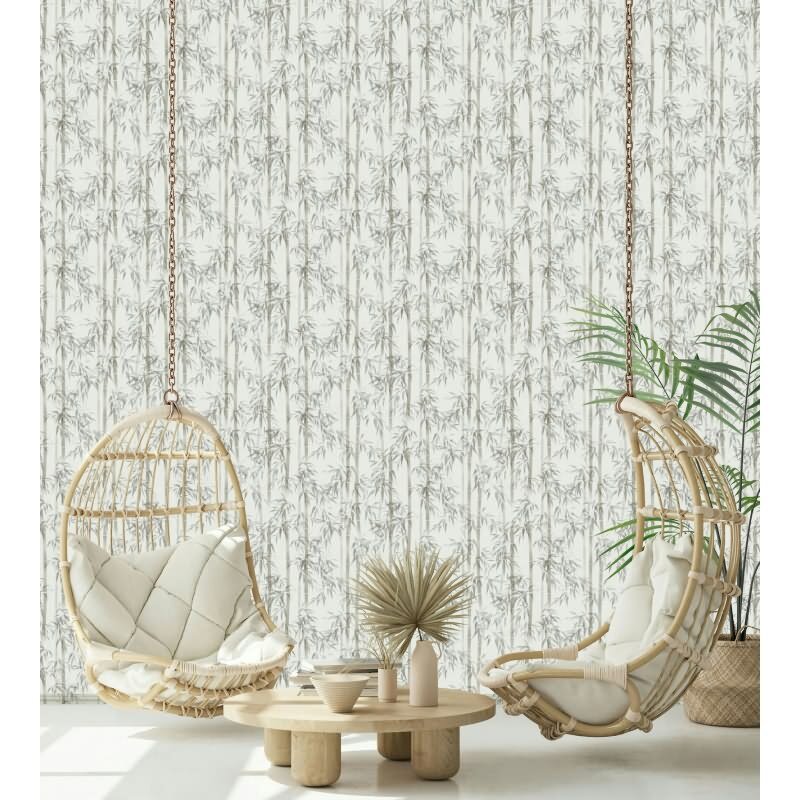 Vliestapete in grau Bambus Blätter Floral Natur (KG-171546)