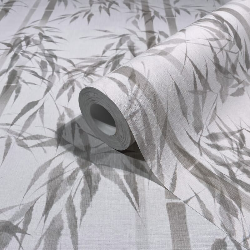 Vliestapete in grau Bambus Blätter Floral Natur (KG-171546)