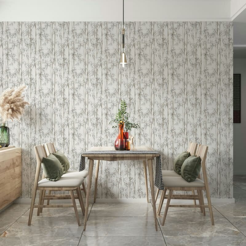 Vliestapete in grau Bambus Blätter Floral Natur (KG-171546)