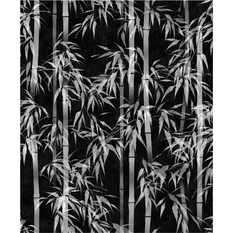 Vliestapete in schwarz, weiß Bambus Blätter Floral Natur (KG-171547)
