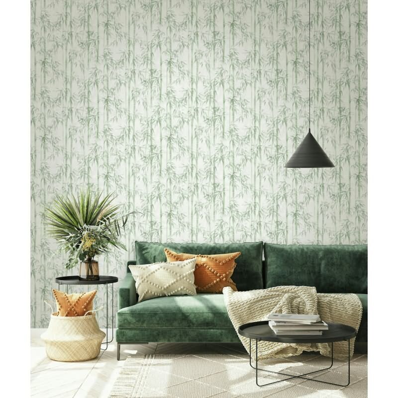 Vliestapete in grün Bambus Blätter Floral Natur (KG-171549)