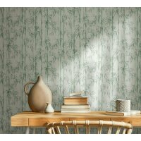 Vliestapete in gr&uuml;n Bambus Bl&auml;tter Floral Natur...