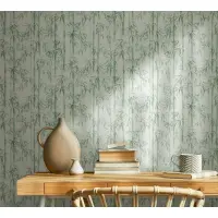 Vliestapete in gr&uuml;n Bambus Bl&auml;tter Floral Natur...