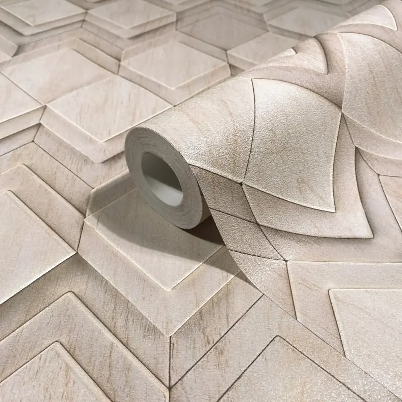 Vliestapete in beige, grau Rauten Illusion 3D-Optik Modern (KG-171552)
