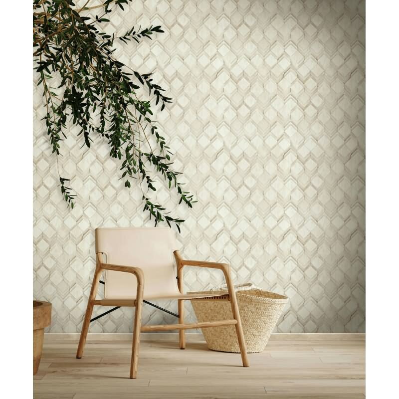 Vliestapete in weiß, beige Rauten Illusion 3D-Optik Modern (KG-171553)