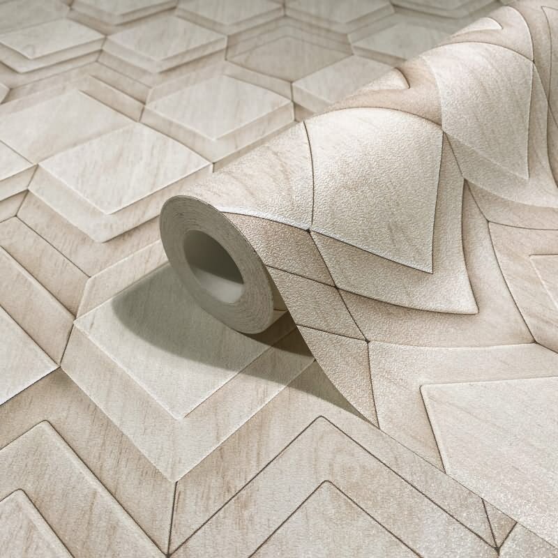 Vliestapete in weiß, beige Rauten Illusion 3D-Optik Modern (KG-171553)