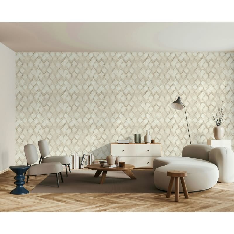 Vliestapete in weiß, beige Rauten Illusion 3D-Optik Modern (KG-171553)
