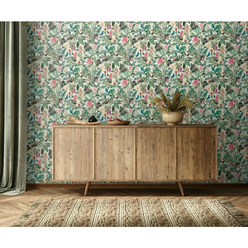 Vliestapete in grün Blätter Blumen Floral Natur (KG-171555)