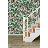 Vliestapete in wei&szlig;, gr&uuml;n Bl&auml;tter Blumen...