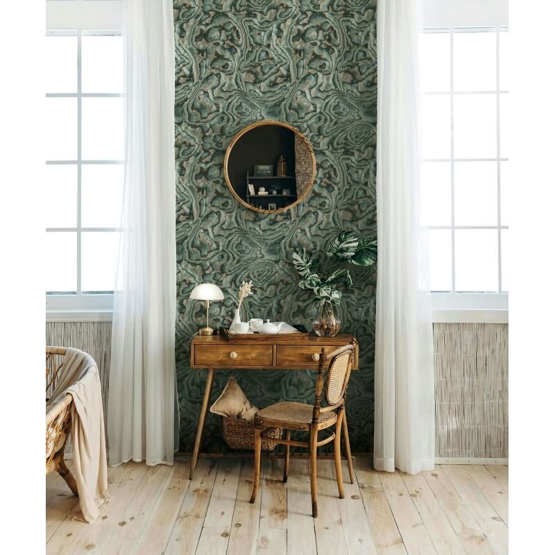 Vliestapete in grün, grau, beige Marmoroptik Stein Grafisch Modern (KG-171562)