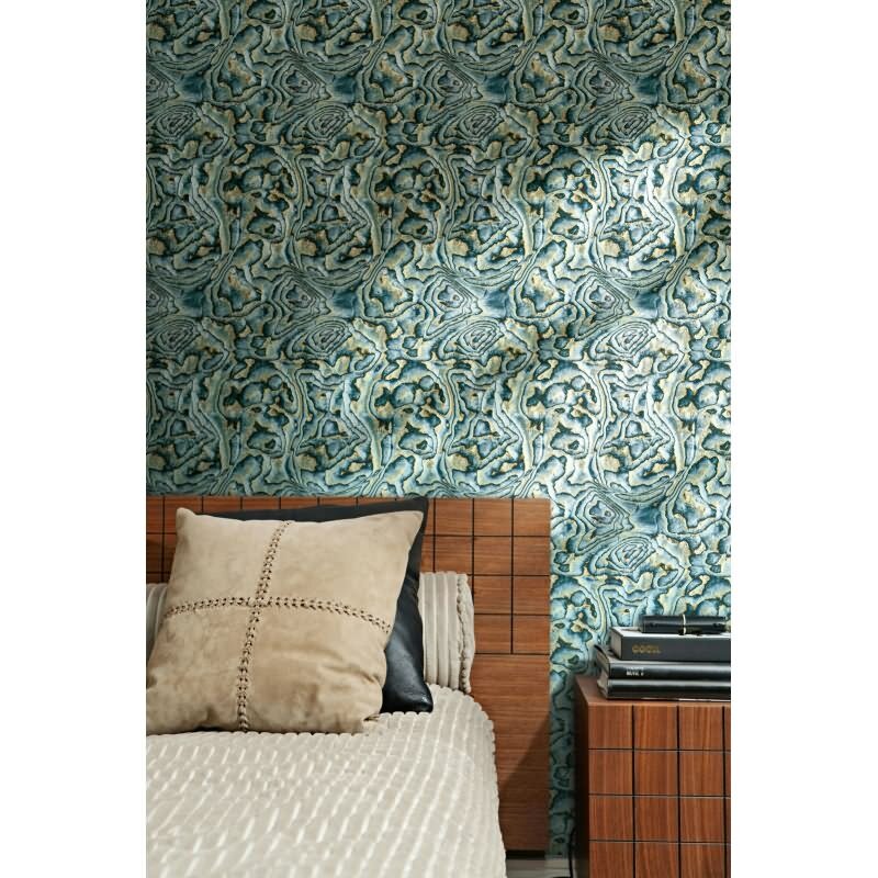 Vliestapete in blau, grün, beige Marmoroptik Stein Grafisch Modern (KG-171563)