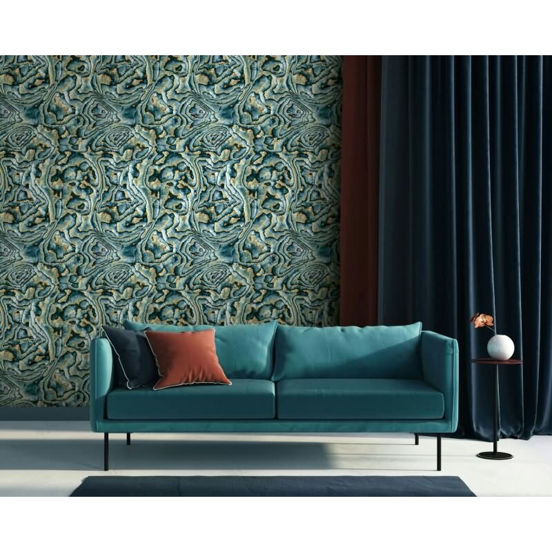 Vliestapete in blau, grün, beige Marmoroptik Stein Grafisch Modern (KG-171563)