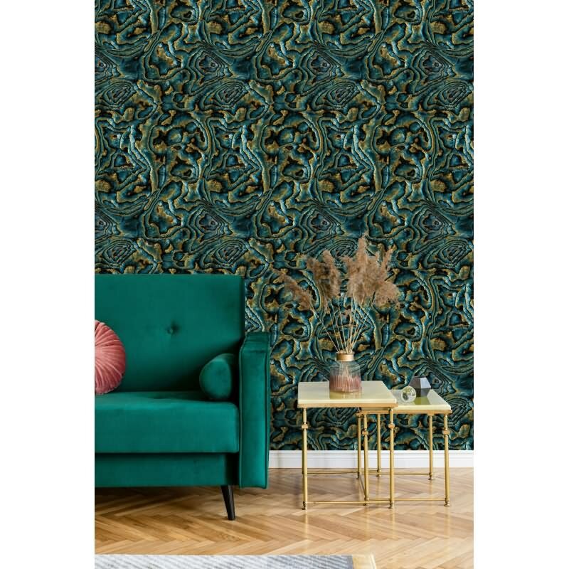 Vliestapete in blau, grün, braun Marmoroptik Stein Grafisch Modern (KG-171564)