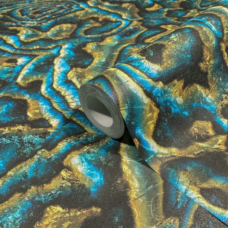 Vliestapete in blau, grün, braun Marmoroptik Stein Grafisch Modern (KG-171564)