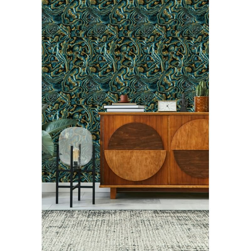 Vliestapete in blau, grün, braun Marmoroptik Stein Grafisch Modern (KG-171564)