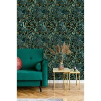 Vliestapete in blau, gr&uuml;n, braun Marmoroptik Stein...