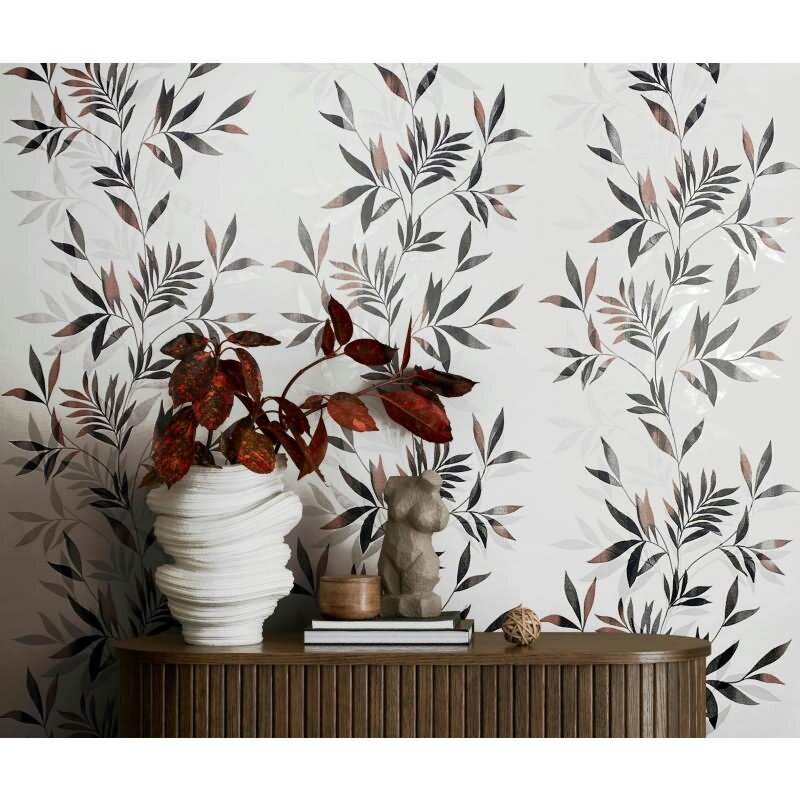 Vliestapete in weiß, schwarz Blattmotiv Blätteroptik Floral Natur (KG-171565)