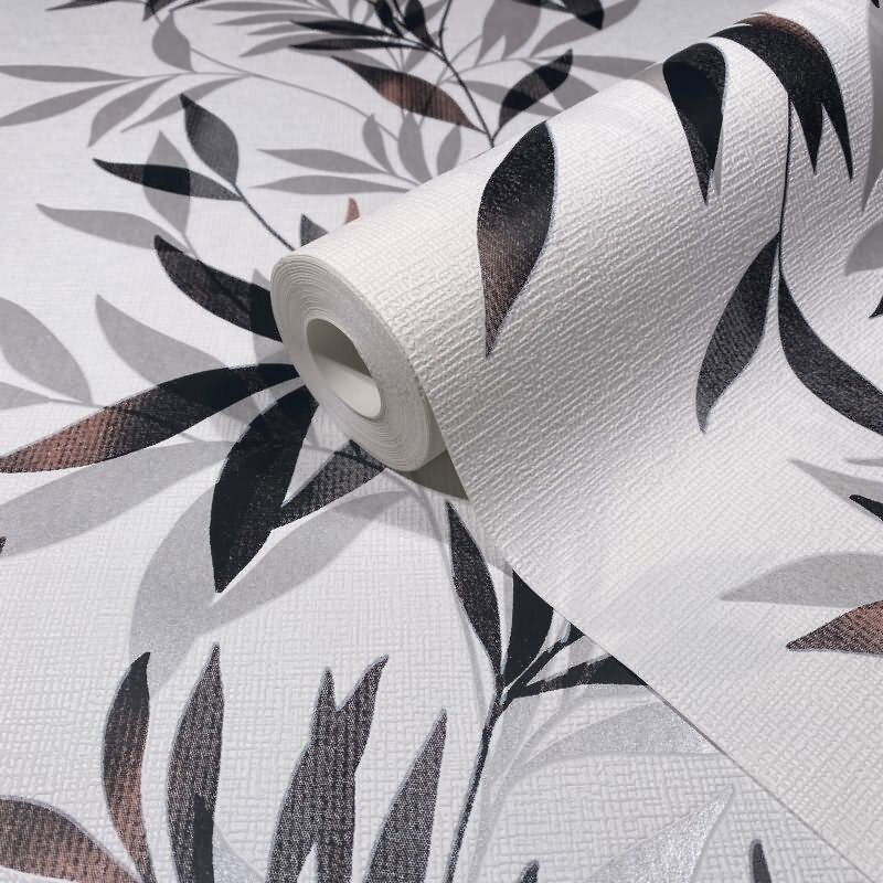 Vliestapete in weiß, schwarz Blattmotiv Blätteroptik Floral Natur (KG-171565)