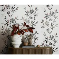 Vliestapete in wei&szlig;, schwarz Blattmotiv...