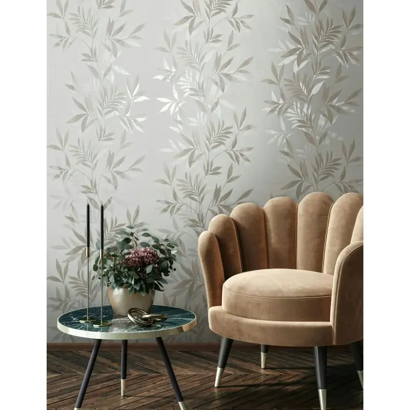 Vliestapete in weiß, beige Blattmotiv Blätteroptik Floral Natur (KG-171566)