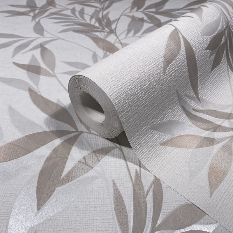 Vliestapete in weiß, beige Blattmotiv Blätteroptik Floral Natur (KG-171566)