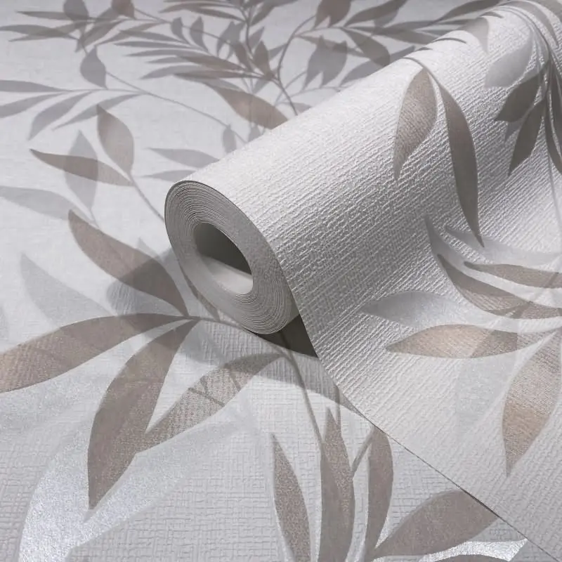 Vliestapete in weiß, beige Blattmotiv Blätteroptik Floral Natur (KG-171566)
