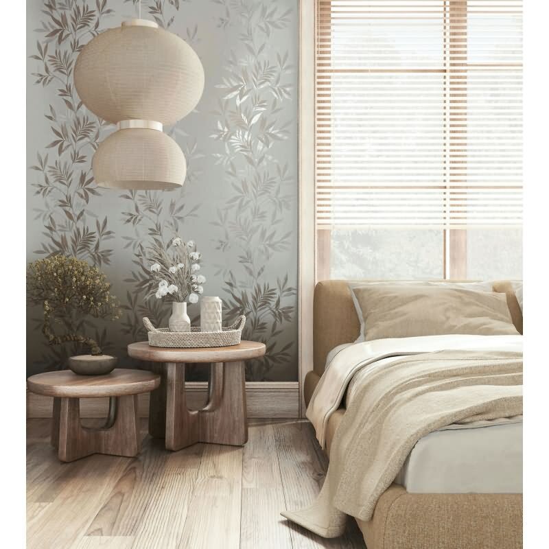 Vliestapete in weiß, beige Blattmotiv Blätteroptik Floral Natur (KG-171566)