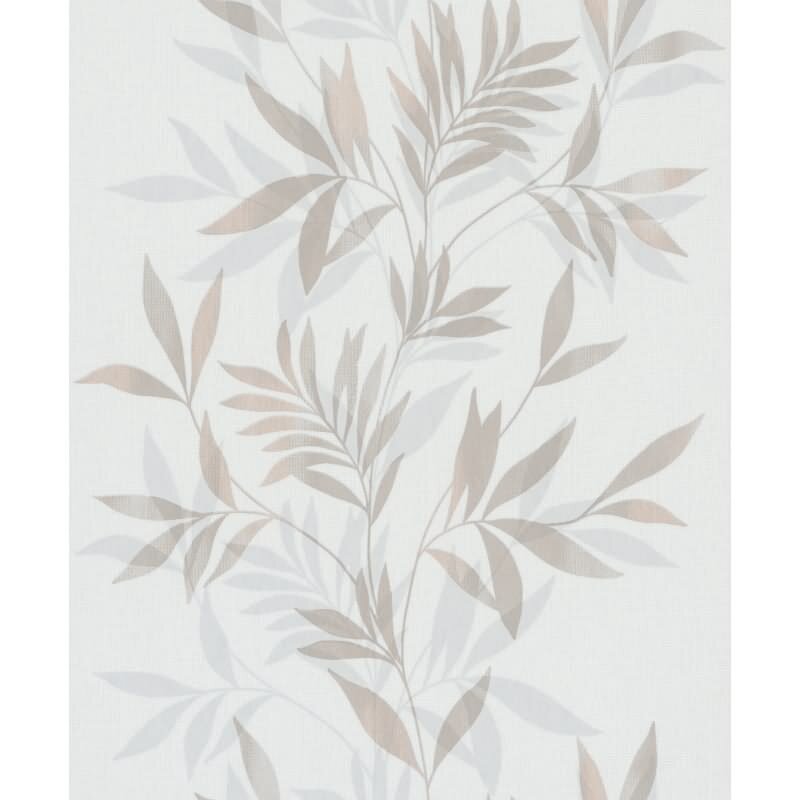 Vliestapete in weiß, beige Blattmotiv Blätteroptik Floral Natur (KG-171566)