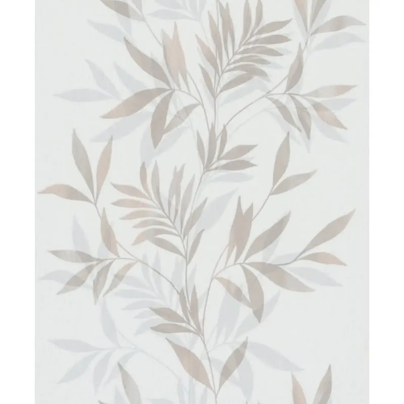 Vliestapete in weiß, beige Blattmotiv Blätteroptik Floral Natur (KG-171566)