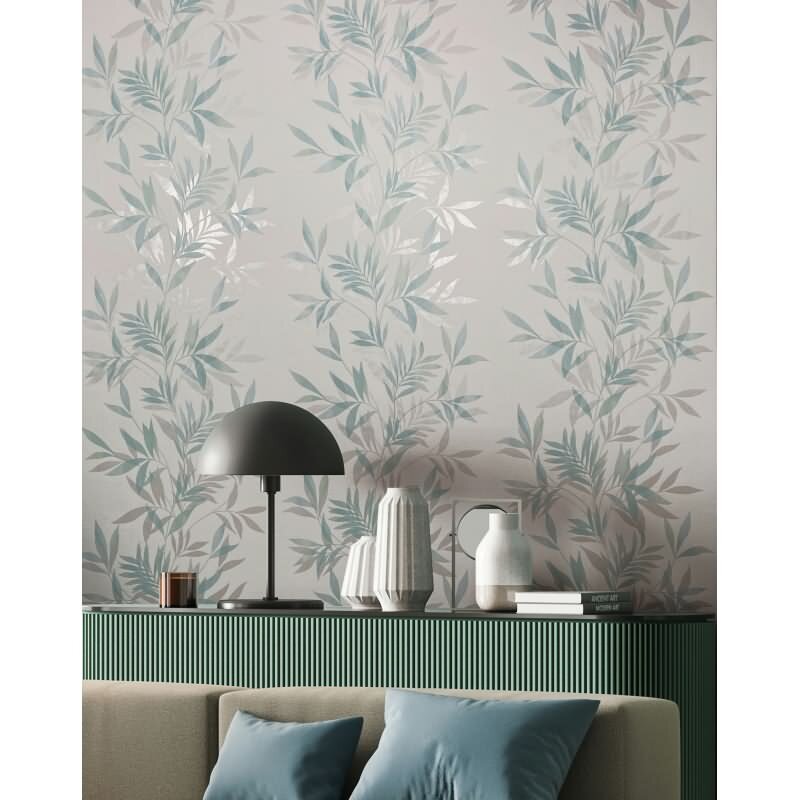 Vliestapete in weiß, grün Blattmotiv Blätteroptik Floral Natur (KG-171568)