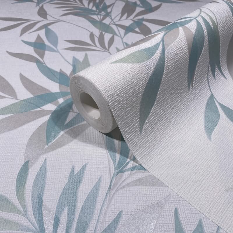 Vliestapete in weiß, grün Blattmotiv Blätteroptik Floral Natur (KG-171568)