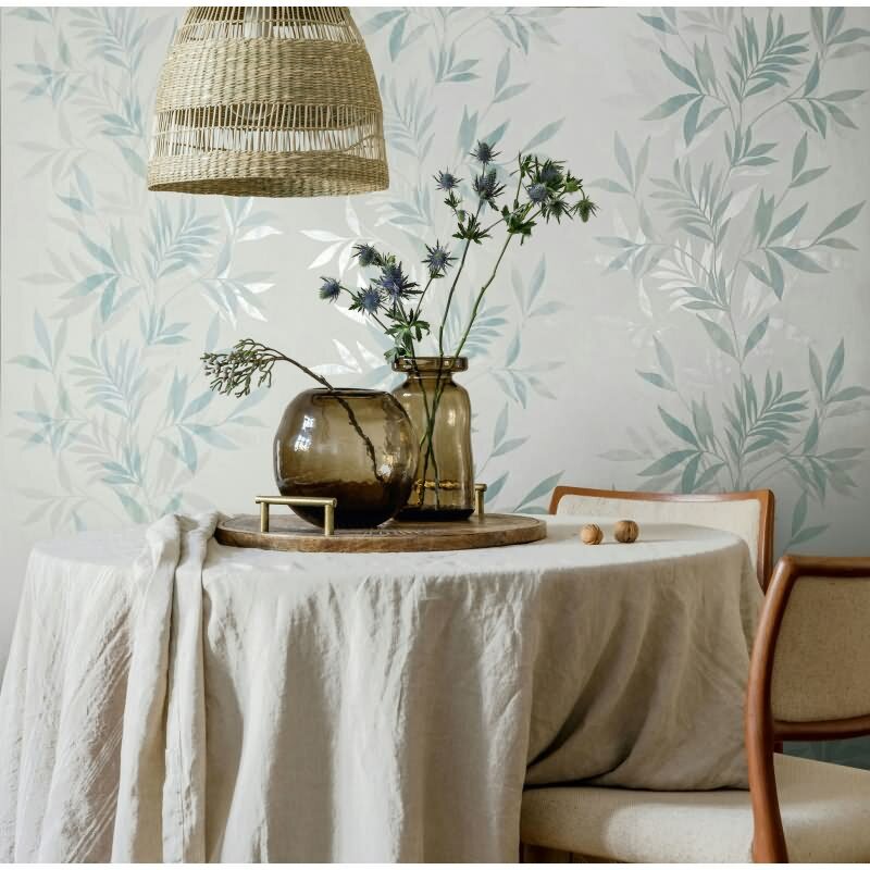 Vliestapete in weiß, grün Blattmotiv Blätteroptik Floral Natur (KG-171568)