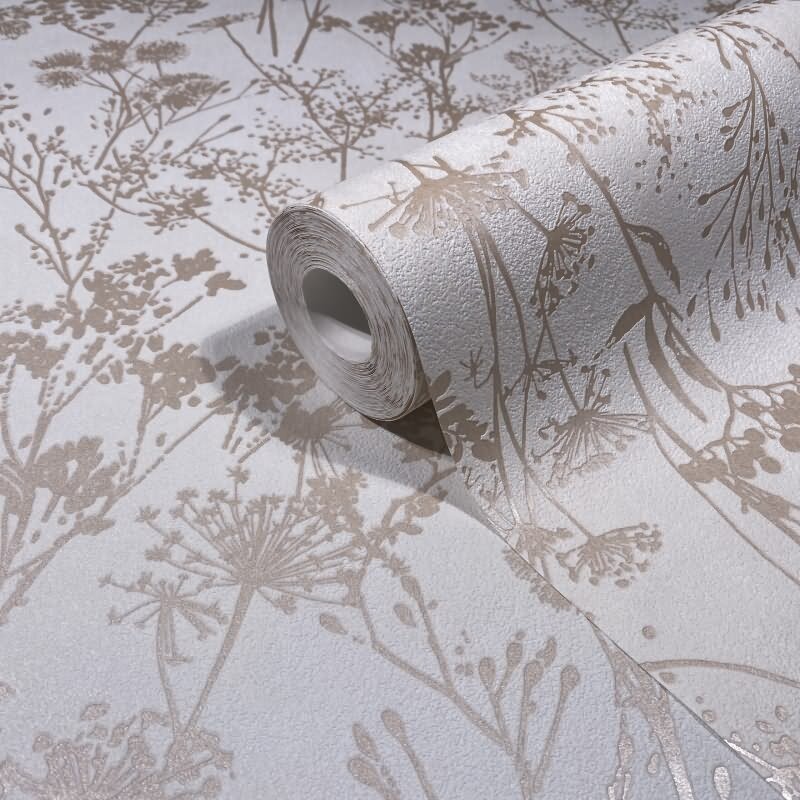 Vliestapete in weiß, beige Blattmotiv Blätteroptik Floral Natur (KG-171570)