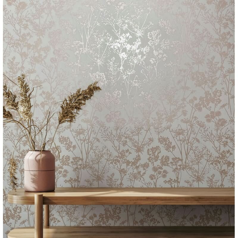 Vliestapete in weiß, beige Blattmotiv Blätteroptik Floral Natur (KG-171570)