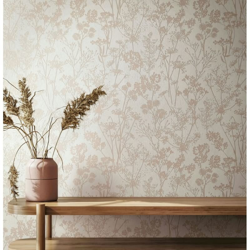 Vliestapete in weiß, beige Blattmotiv Blätteroptik Floral Natur (KG-171570)