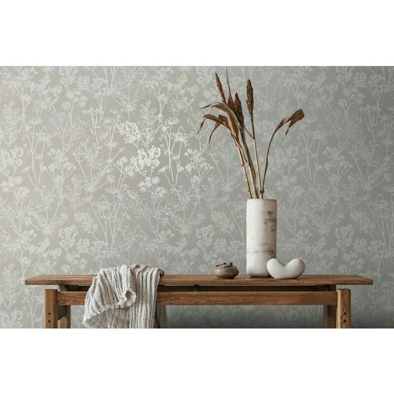 Vliestapete in grau Blattmotiv Blätteroptik Floral Natur (KG-171571)