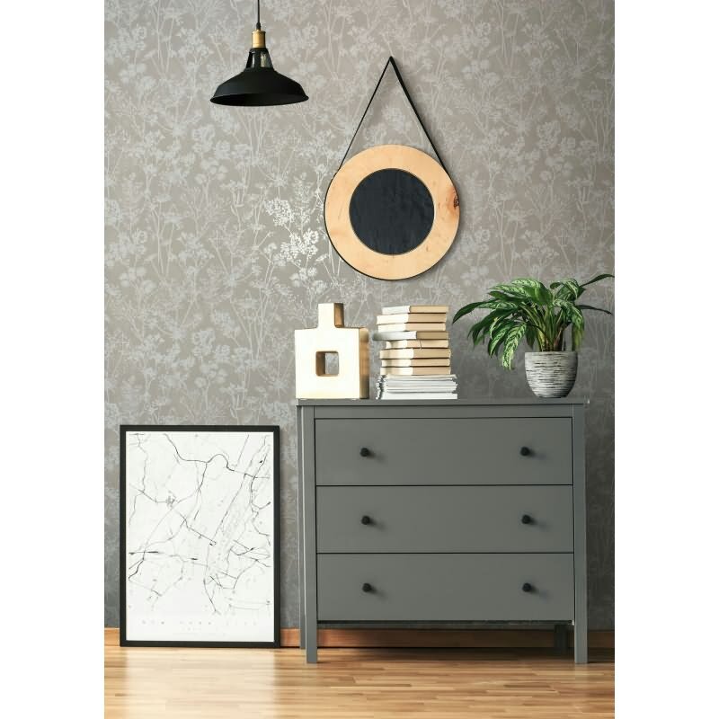 Vliestapete in grau Blattmotiv Blätteroptik Floral Natur (KG-171571)