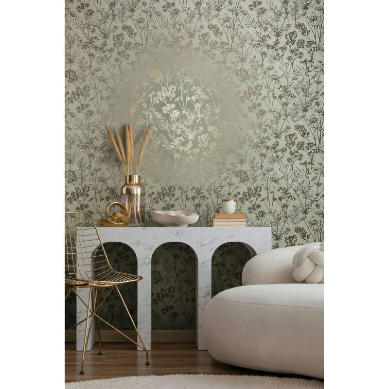 Vliestapete in grün, gold Blattmotiv Blätteroptik Floral Natur (KG-171572)