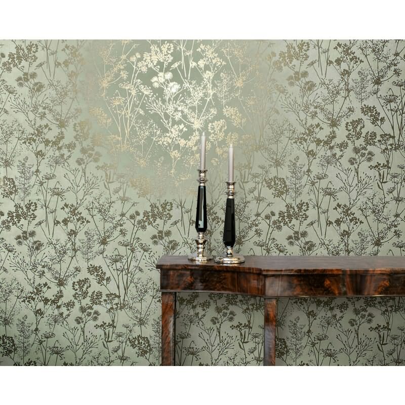 Vliestapete in grün, gold Blattmotiv Blätteroptik Floral Natur (KG-171572)