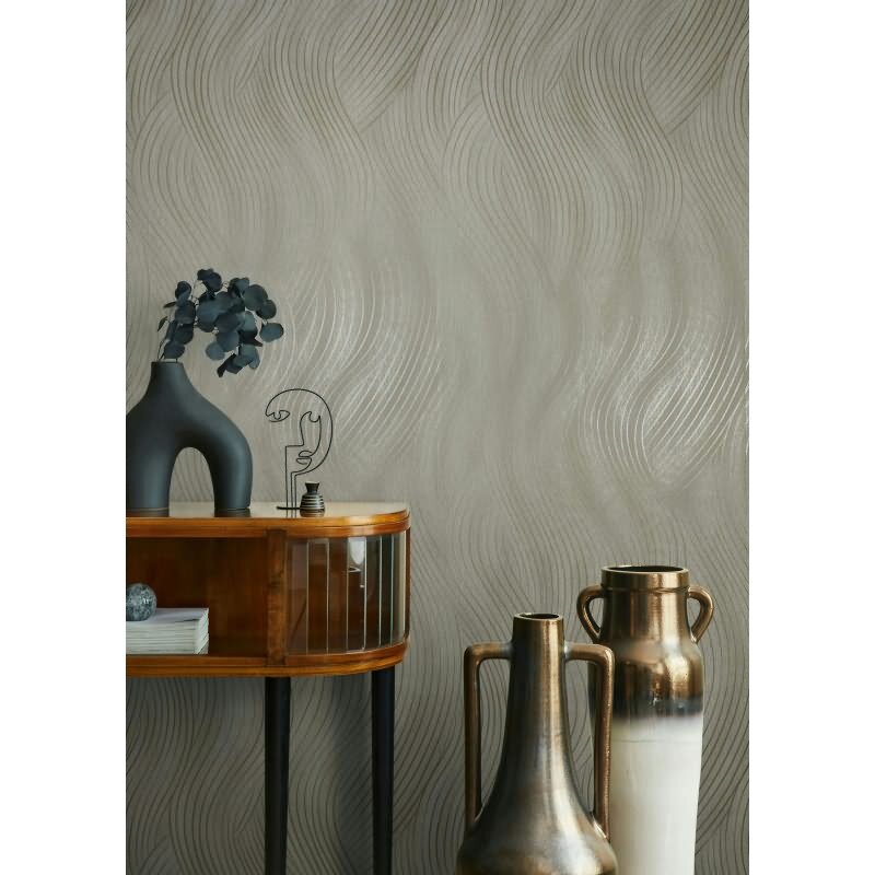 Vliestapete in beige, grau Wellenoptik Struktur Grafisch Modern (KG-171577)