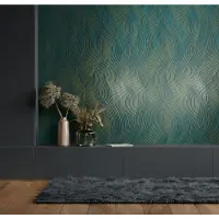 Vliestapete in gr&uuml;n, gold Wellenoptik Struktur...