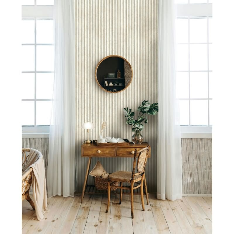 Vliestapete in beige Marmoroptik Stein Paneel Streifen Klassisch (KG-171589)