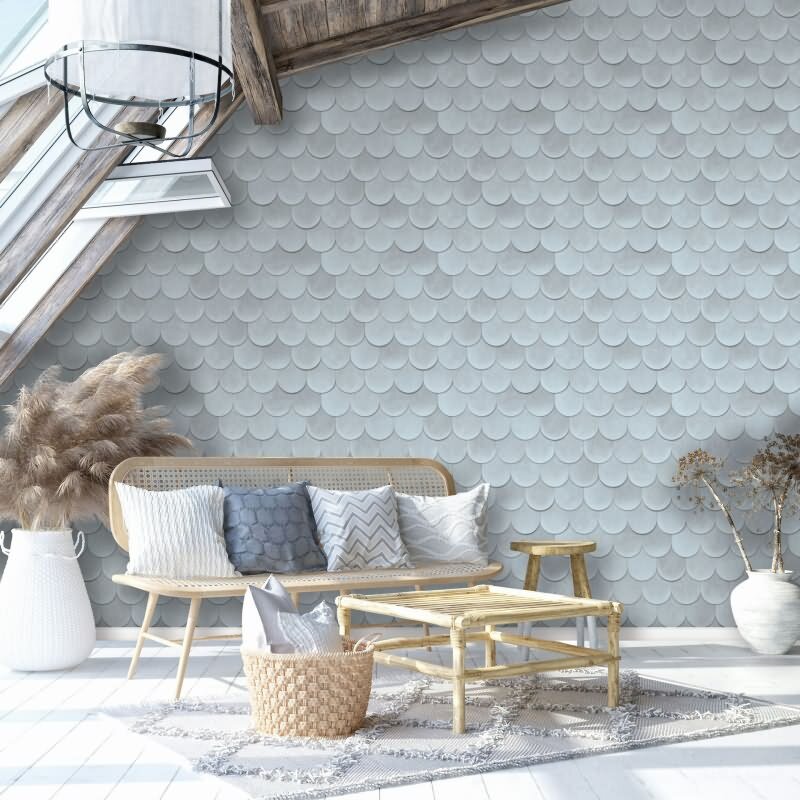 Vliestapete in Blau 3D-Optik Schuppenoptik vintage used look Geometrisch für Wohnzimmer Schlafzimmer Küche (KG-171609)