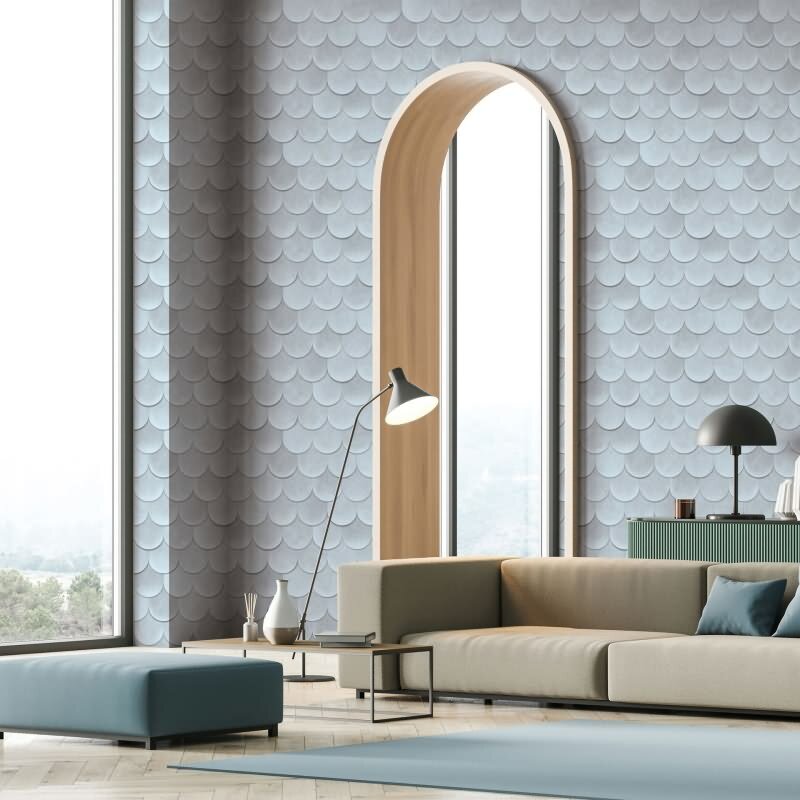 Vliestapete in Blau 3D-Optik Schuppenoptik vintage used look Geometrisch für Wohnzimmer Schlafzimmer Küche (KG-171609)